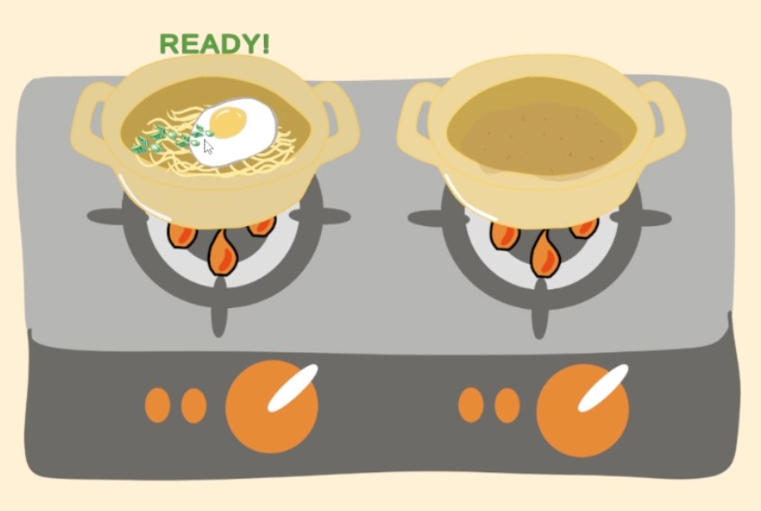 Ramyun cooking and serving gameplay